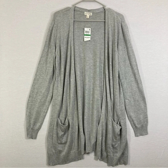 New Maison Jules Gray Longline Open Front Cardigan Size Large - Picture 1 of 9